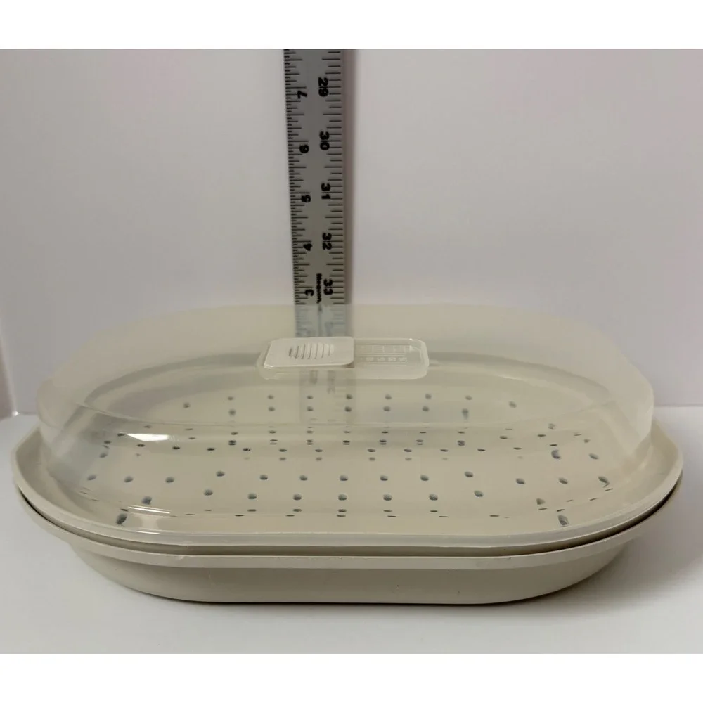 Vintage Progressive Miracle Ware Microwave Steamer Beige 3-Piece Set Vented Lid